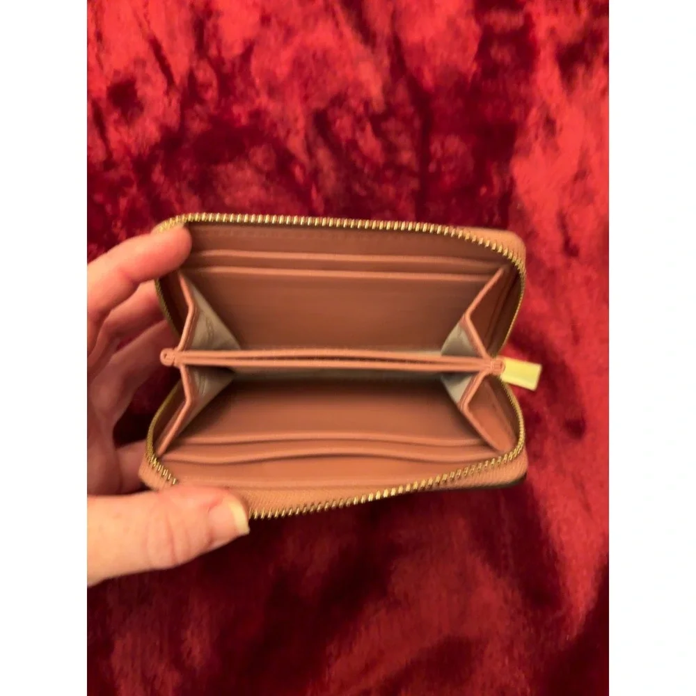 Michael Kors Jet Set Small Zip Around Card Wallet Dusty Rose Pebbled Leather